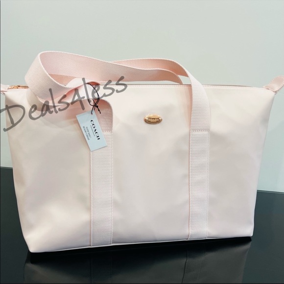 Coach Duffel Bag Weekender Travel Tote Blush Pink Zippered Carry On Beach NEW - Picture 5 of 10